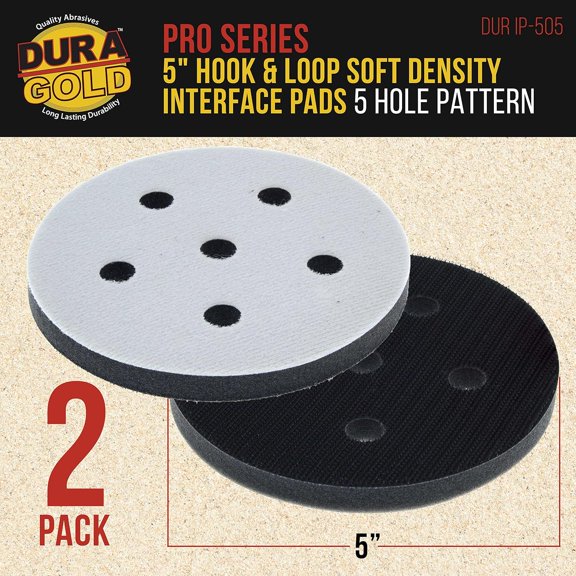 BDIUA-Pro Series 5" x 10mm Soft Density Sanding Interface Pad, 5 Hole Pattern Dustless, 2 Pack - Hook & Loop Foam Cushion, Used with Vacuum Sander Discs, Polisher Polishing Pads & Backing Pads