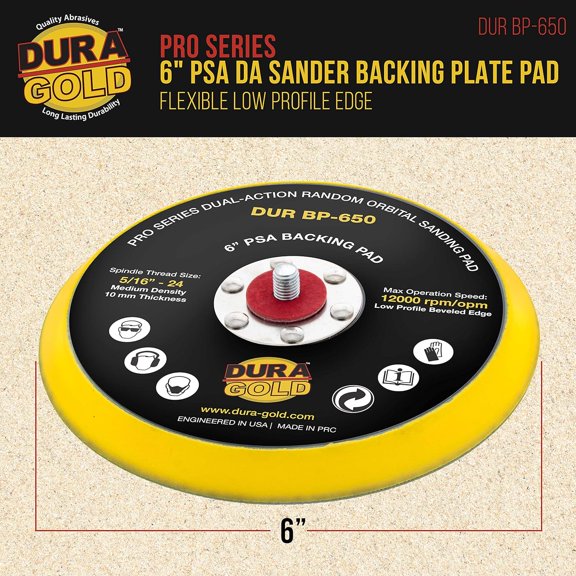 BDIUA-Pro Series 6" PSA DA Sander Backing Plate Pad - Flexible Low Profile Edge, Dual-Action Random Orbital Sanding Pad, Vinyl Faced For Self-Adhesive Stickyback Sandpaper Discs - Auto Woodworking