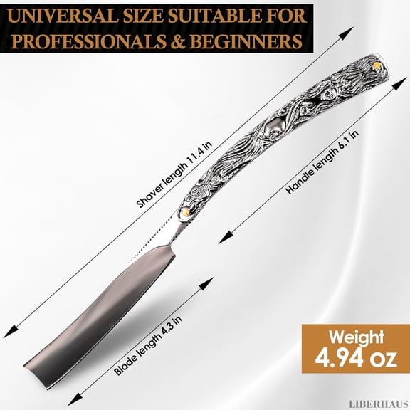 BDIUA-Professional Mens Straight Razor 11.4" Barber Straight Razors for Men with Pre-Sharpened Carbon Steel Blade Rust-Resistant & Easy to Clean Shaving Knife for Men, Ergonomic Handle & Durable