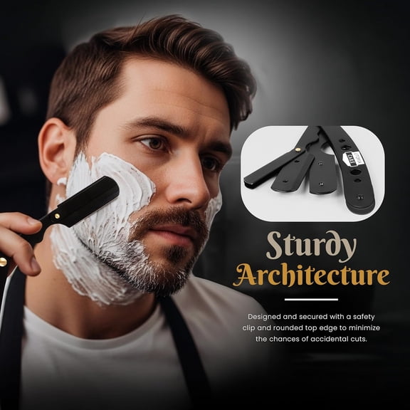 BDIUA-Professional Straight Razor for Men, Barber Straight Edge Razor Safety with 100 Pack Blades, Black