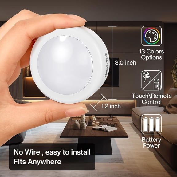BDIUA-Puck Lights, 13 Colors Changeable LED Puck Lightings, LED Lamp for Bedroom, Under Cabinet Lamps, Under Cabinet Lighting with 2 Wireless Remote Controls for Kitchen(6 Pack)