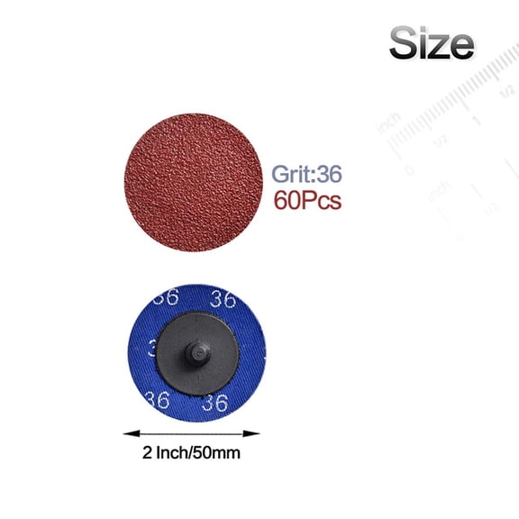 BDIUA-Quick Change Twist on Disc, 60 Pcs 36Grit 2 inch Sanding Discs Aluminum Oxide Coated Die Grinder Accessories, for Surface Prep (P36)