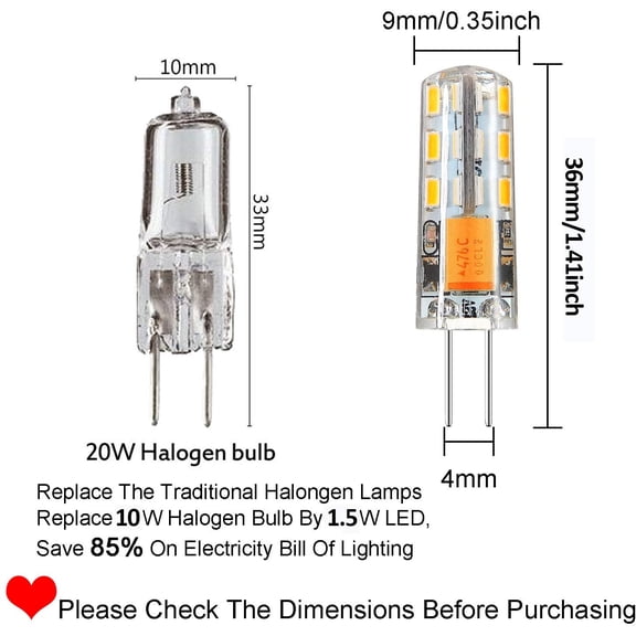 BDIUA-RAYHOO 10pcs G4 LED Bulb JC Bi-Pin Base Lights 1.5 Watt AC DC 12V 10W-20W T3 Halogen Bulb Replacement Landscape Bulbs(White 6000K)