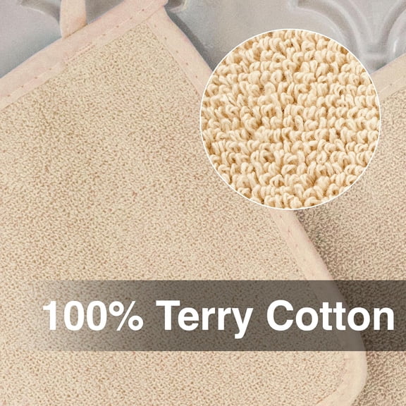 BDIUA-RITZ Terry Potholder & Hot Pad: Unparalleled Heat Resistant, Durable 100% Cotton Ergonomically Designed for Optimal Grip Easy-Care Machine Washable 2-Pack, Latte