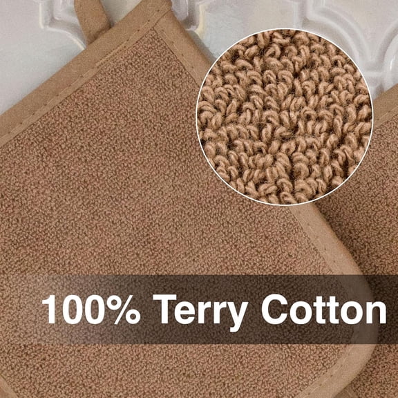 BDIUA-RITZ Terry Potholder & Hot Pad: Unparalleled Heat Resistant, Durable 100% Cotton Ergonomically Designed for Optimal Grip Easy-Care Machine Washable 4-Pack, Mocha Brown