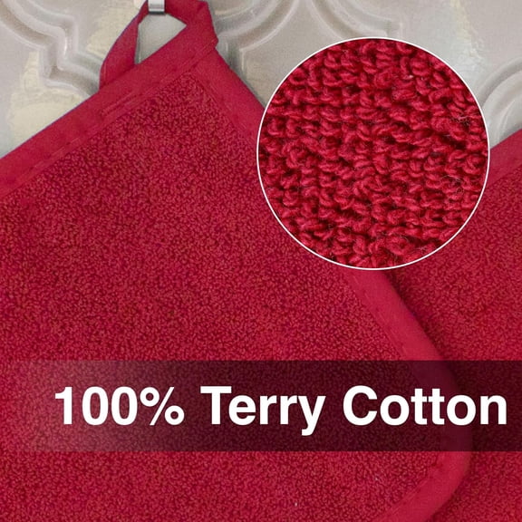 BDIUA-RITZ Terry Potholder & Hot Pad: Unparalleled Heat Resistant, Durable 100% Cotton Ergonomically Designed for Optimal Grip Easy-Care Machine Washable 4-Pack, Paprika Red