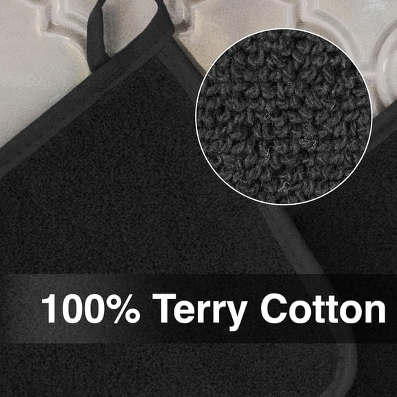 BDIUA-RITZ Terry Potholder & Hot Pad: Unparalleled Heat Resistant, Durable 100% Cotton Ergonomically Designed for Optimal Grip Easy-Care Machine Washable 4-Pack, Black