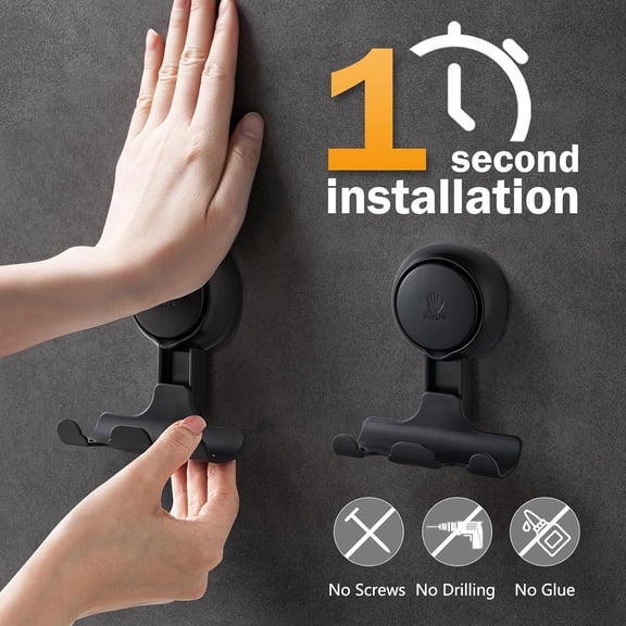 BDIUA-Razor Holder for Shower 2 Pack, Powerful Vacuum Suction Cup Hook for Towel, Loofah, Razor, Squeegee, Damage-Free Wall Shower Hook, Shaver Holder for Bathroom, Easy to Install and Reuse, Black