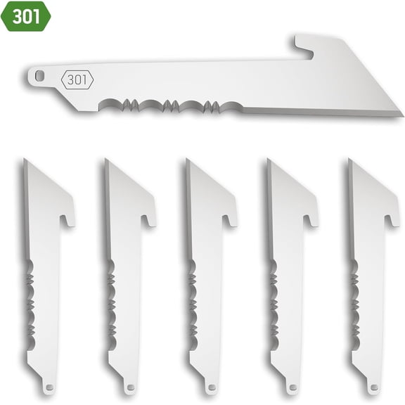BDIUA-RazorSafe 3" Utility with Serrations | 6 Pack of Stainless EDC Utility Blades | Compatible 3" Razor Blade Knives | Perfect for Work & Everyday Carry
