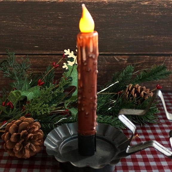 BDIUA-Real Wax Hand Dipped Battery Operated LED Timer Taper Candles Country Primitive Flameless Lights Dcor, 6-3/4 Inch, Coffee, 2 PCS in a Package