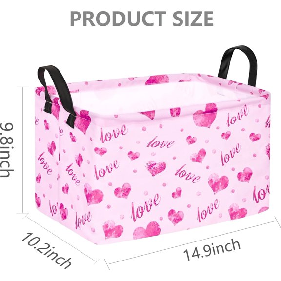 BDIUA-Rec Heart Print Box Hamper Storage Basket Collapsible Organizer Bin Gift Shelf Baskets for Home and Kitchen Storage