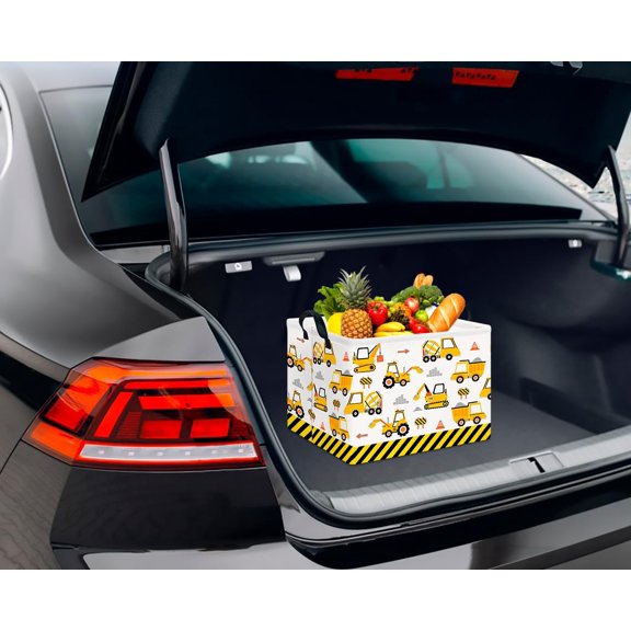 BDIUA-Rectangular Storage Basket,Collapsible Cute Pattern Storage Bin,Waterproof Box with Handles,Gift Basket(Engineering Vehicle)