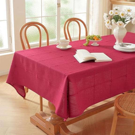 BDIUA-Red Table Cloth Square 53 x 53 Inch, Red Linen Tablecloth Square Heavy Weight Washable Farmhouse Soft Boho Cotton Tablecloth for Outdoor, Party, Holiday, Picnic, Dining