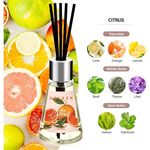 BDIUA-Reed Diffuser of 3 Pack, Escape/Citrus/Sandalwood, Scented Diffuser with 15 Fiber Sticks, Home Fragrance Oil Diffuser, Air Freshener for Bathroom & Bedroom, Each 1.7Fl Oz, Total 5.1Oz