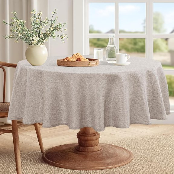 BDIUA-Round Textured Table Cloth Linen Wrinkle Free Stain Resistant Farmhouse Decorative Circular Tablecloth for Kitchen, Dining, Party, Wedding, Outdoor Use (45 Inch Round,Stone)