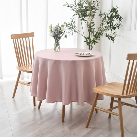 BDIUA-Round Textured Tablecloth Spill-Proof Wrinkle Free Soft Jacquard Table Cloth for Circular Table Cover, for Dining Room Buffet Banquet Parties Holiday Dinner, 70 Inch Dusty Pink