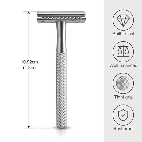 BDIUA-Safety Razor for Men & Women - Double Edge Single Blade Razor with 10 Blades, Reusable One Blade Razor for Close Shave (Mens & Womens Razor, Eco-Friendly)-silver