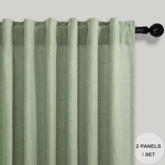 BDIUA-Sage Green Linen Kitchen Curtains for Small Window 36 Inch Length 2 Panels Back Tab Pocket Neutral Farmhouse Cafe Tier Semi Sheer Privacy Short Curtains for Bathroom Bedroom 3ft x 3 FT Long Lig