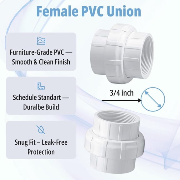 BDIUA-Sch 40 3/4 Inch FNPT Female Pipe Thread X 3/4 Inch FNPT Pvc Union Coupling - White Female PVC Union - PVC Pipe Union Connector For Home Sewer Plumbing Water Line