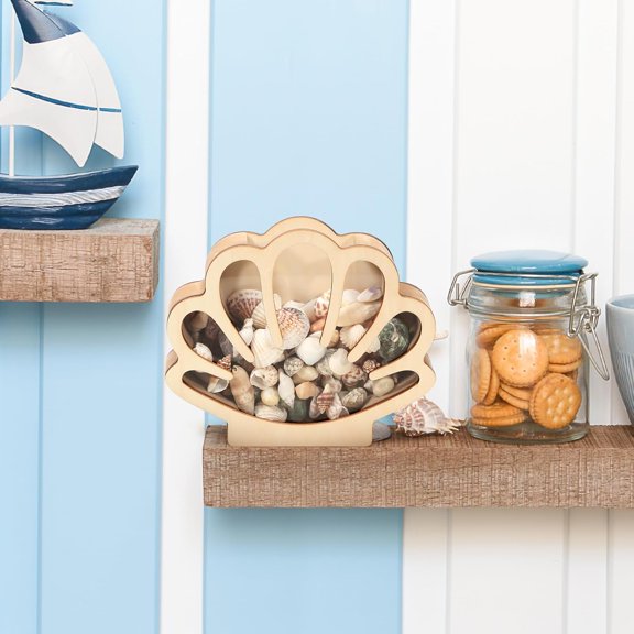 BDIUA-Seashell Display Box Wooden Seashell Holder with Acrylic Panel Storage Box for Shells Sea Glass Small Starfish Shark Tooth Seashell Collection Home Decor Birthday Present