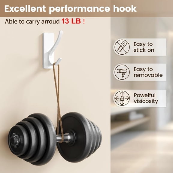 BDIUA-Self Adhesive Towel Hooks: Extra Strong 13LB, Stainless Hook for Hanging Loofah, Towels, Coat, Bath Robe Bathroom Shower, White, 4 Pack
