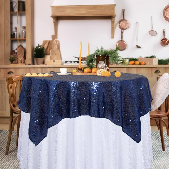 BDIUA-Sequin Tablecloth 50x50-Inche Small Square Table-Cloth Navy Blue Sequins Table Cloth for Party Glitter Tablecloth Overlay Wedding Tablecloths Birthday