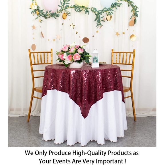 BDIUA-Sequin Tablecloth Wine Table Linen Burgundy Table Cover 36x36 Inches Table Overlays for Wedding Party Decor Small Square Tablecloth 36x36 for Round Tables