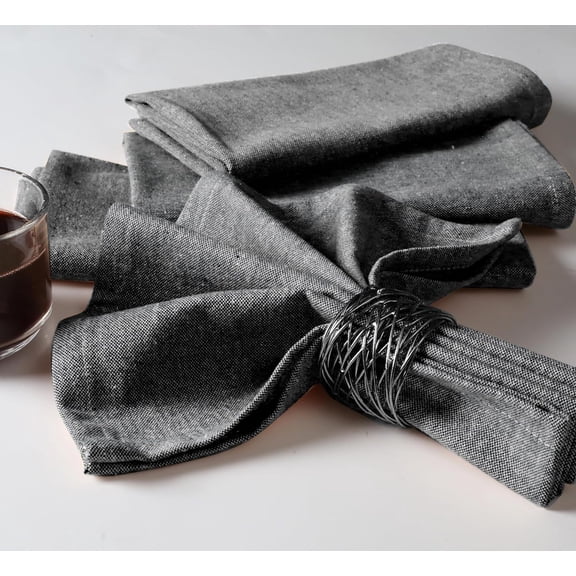 BDIUA-Set of 4 Chambray Cloth Napkins - 100% Cotton, 17x17 Inches, Soft, Durable, Washable, Hotel-Quality Dinner Napkins - Reusable Table Linen for Home Dining, Caf, Events, Buffet, Black
