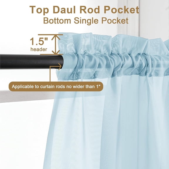 BDIUA-Sheer Sky Blue Curtains 90 inches Long 2 Panels, Light Filtering Soft Airy Solid Elegant Voile Window Treatment Drapes for Bedroom Living Room Wedding Party Decor, 42 Wx90 L Inches