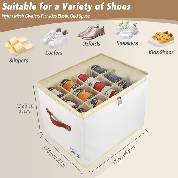 BDIUA-Shoe Storage Box Organizer for Closet - Space Saver Shoes Containers Bin with Clear Lids Stackable, Can Fit Ottoman, Foldable Shoe Rack Cabinet Cubby for Wardrobe (1 Pack)
