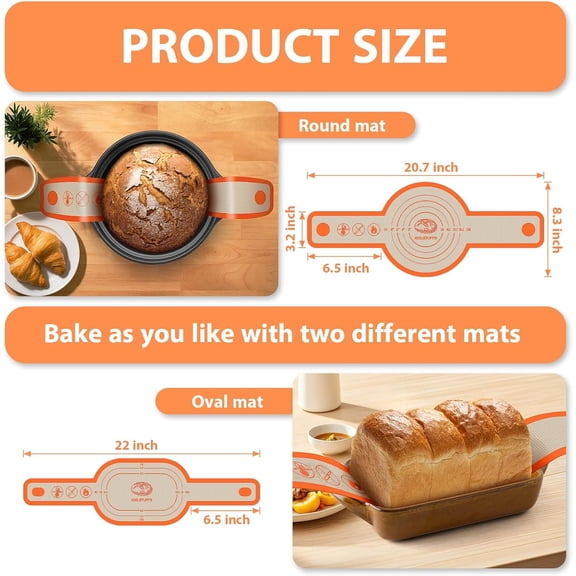 BDIUA-Silicone Bread Sling Oval and Round, 2Pcs Non-Stick Reusable Bread Sling, Sourdough Tools & Dutch Oven Accessories, Orange