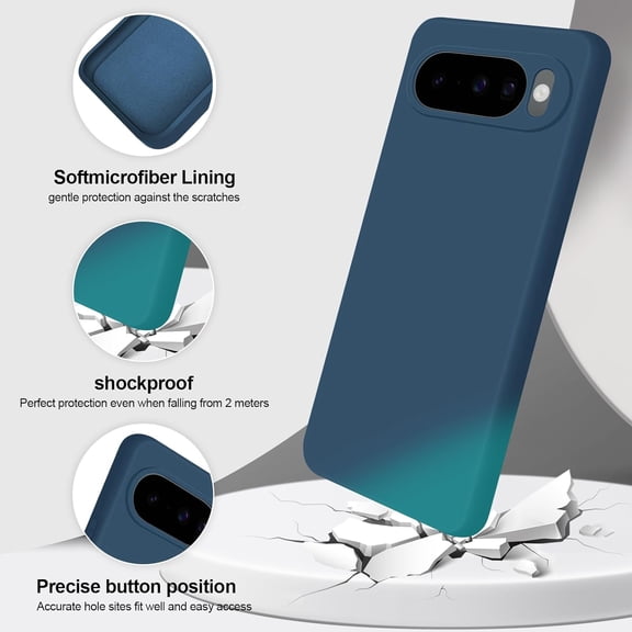 BDIUA-Silicone Case Compatible with Google Pixel 10/10 Pro, Full Body Silky Soft Touch Phone Case with Camera Protection, Shockproof Cover with Microfiber Lining, Blue