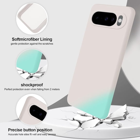 BDIUA-Silicone Case Compatible with Google Pixel 10/10 Pro, Full Body Silky Soft Touch Phone Case with Camera Protection, Shockproof Cover with Microfiber Lining, Off White