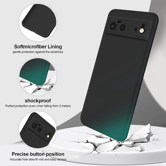 BDIUA-Silicone Case Compatible with Google Pixel 6, Full Body Silky Soft Touch Phone Case with Camera Protection, Shockproof Cover with Microfiber Lining, Black