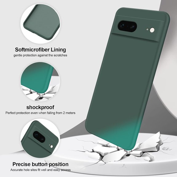 BDIUA-Silicone Case Compatible with Google Pixel 7, Full Body Silky Soft Touch Phone Case with Camera Protection, Shockproof Cover with Microfiber Lining, Green