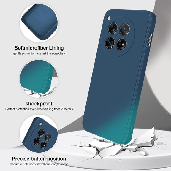 BDIUA-Silicone Case Compatible with Oneplus 12, Full Body Silky Soft Touch Phone Case with Camera Protection, Shockproof Cover with Microfiber Lining, Blue