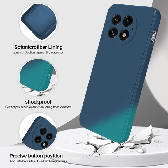 BDIUA-Silicone Case Compatible with Oneplus 13, Full Body Silky Soft Touch Phone Case with Camera Protection, Shockproof Cover with Microfiber Lining, Blue
