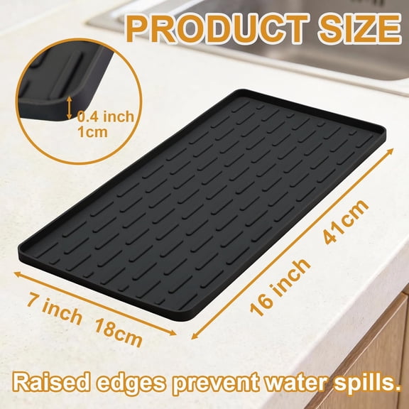 BDIUA-Silicone Coffee Mat, 16"X7" Heat-Resistant,Eco-friendly,Hygienic Drying Pad,Leak-Proof and Non-Slip,Removable Silicone Mat with Concave and Convex Design,Black 16X7