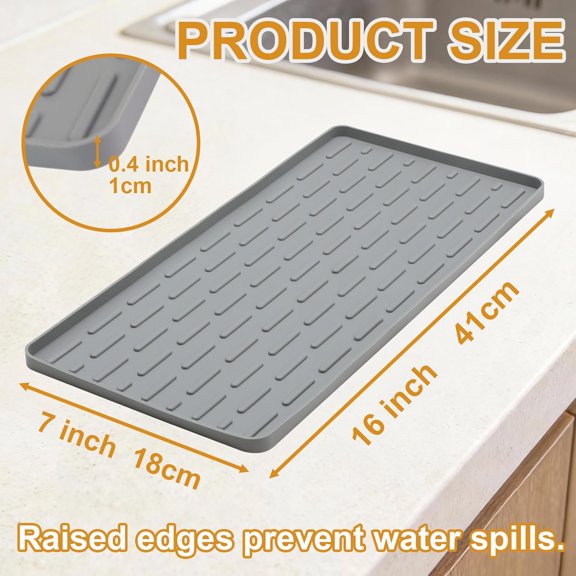 BDIUA-Silicone Coffee Mat, 16"X7" Heat-Resistant,Eco-friendly,Hygienic Drying Pad,Leak-Proof and Non-Slip,Removable Silicone Mat with Concave and Convex Design,Gray 16X7