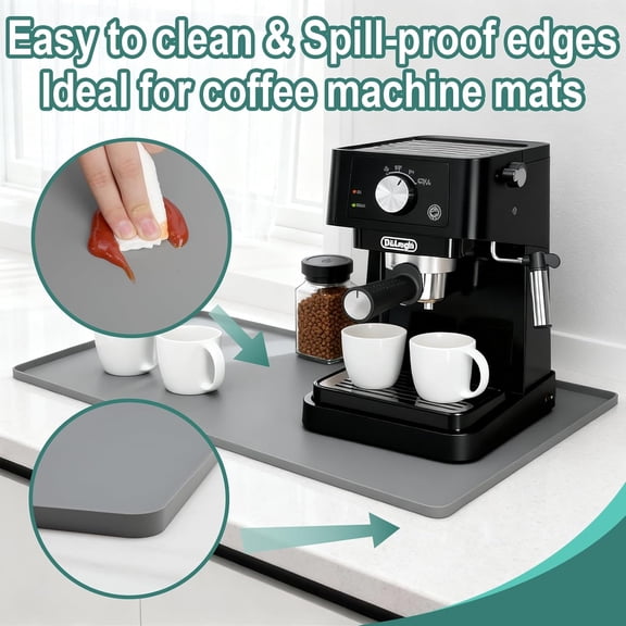 BDIUA-Silicone Coffee Mat, 24"X16" Heat-Resistant,Eco-friendly,Hygienic Drying Pad,Leak-Proof and Non-Slip,Removable Silicone Mat with Concave and Convex Design,Gray 24X16