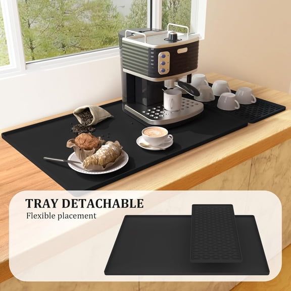 BDIUA-Silicone Coffee Mat Large 24"x16" - Coffee Bar Mat Set with Removable Drying Pad, Non-Slip Raised Edges & Heat Resistant Countertop Protector Decor for Espresso Machines Coffee Station Kitchen