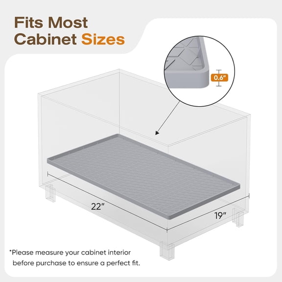 BDIUA-Silicone Waterproof Under Sink Mat 22" x 19", Drip Tray and Cabinet Liner for Kitchen and Bathroom, Prevents Water Damage and Organizes Cabinets (Grey)