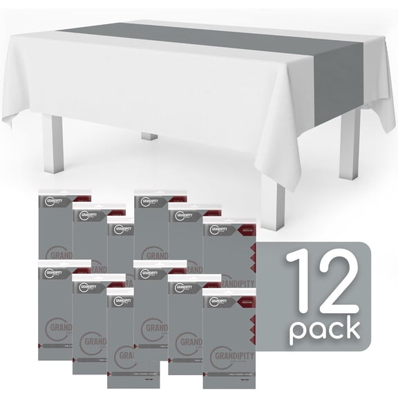 BDIUA-Silver 12 Pack Premium Disposable Plastic Table Runner 14 x 108 Inch. Table Runner for Dinner Parties & Events by