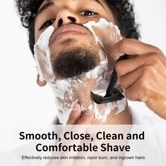 BDIUA-Single Blade Safety Razors for Men, Matte Black | Reusable Metal Razor, with 10 Double Edge Blades, Smooth Close Gentle Shave, Plastic Free