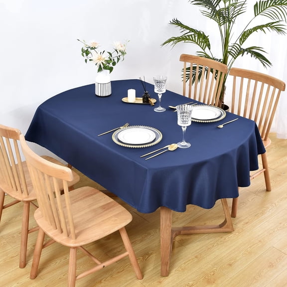 BDIUA-Small Oval Tablecloth 52 x 70 Inch Washable Fabric Table Cloth Solid Navy Blue Table Cover for Dining Wedding Party Banquet Tabletop Decoration