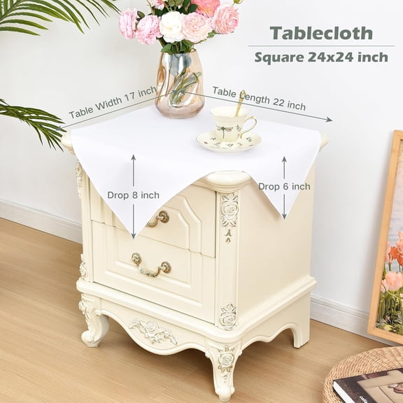 BDIUA-Small Square Tablecloth 2 Pack 24 x 24 Inch Washable Polyester Cloth Solid White Heavy Duty Fabric End Table Cover for Bedside Table Bedroom Nightstand