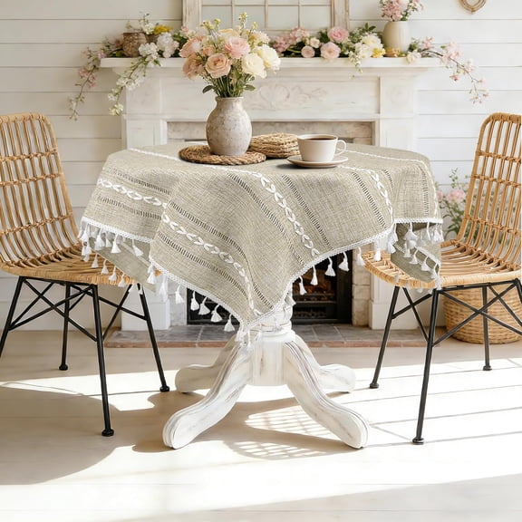 BDIUA-Small Square Tablecloth 36 x 36 inch, Boho Linen Table Cover for Round Coffee Table, Side End Bedside, Nightstand Cover for Top, Dresser Cloth Topper, Rustic Farmhouse Spring Summer Home Decor
