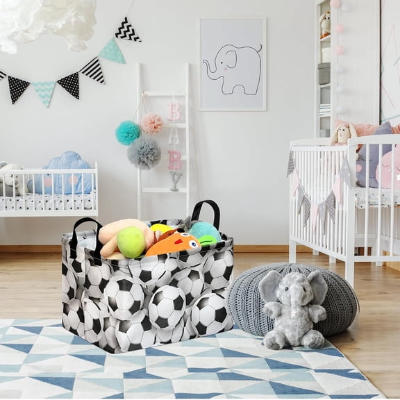 BDIUA-Soccer Football Pattern Nursery Storage Basket | Gift Shelf Basket, Laundry Hamper, With Handles, For Home Clothes