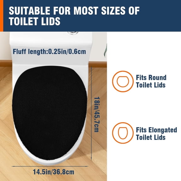 BDIUA-Soft Plush Toilet Lid Cover for Bathroom, Machine Washable Toilet Seat Covers, Fits Most Round Elongated and Oblong Lids, Easy Installation& Cleaning (Black)