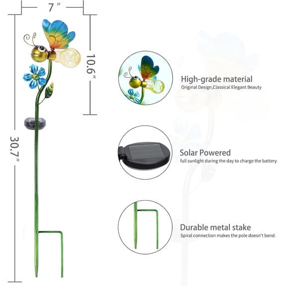 BDIUA-Solar Bee Outdoor Garden Decorative Lights, Waterproof Metal Stake Solar LED Lights Garden Decor Backyard, Pathway, Path, Lawn Ornaments for Woman Mom, Valentine's Day Outdoor Decor